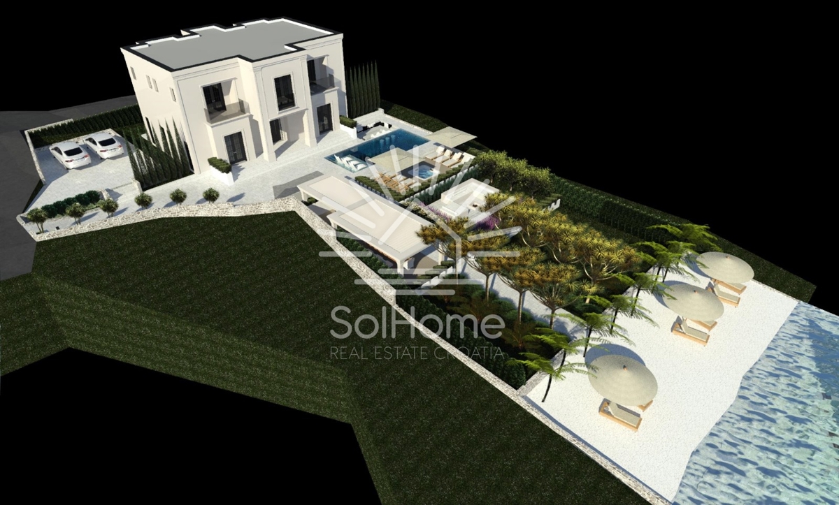 Esclusivo terreno edificabile in prima fila sul mare con progetto di villa di lusso vicino a Zara