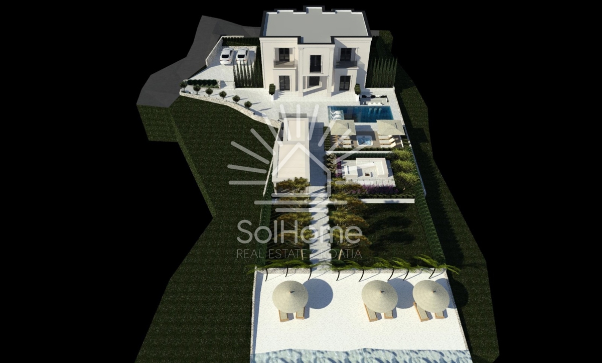 Esclusivo terreno edificabile in prima fila sul mare con progetto di villa di lusso vicino a Zara