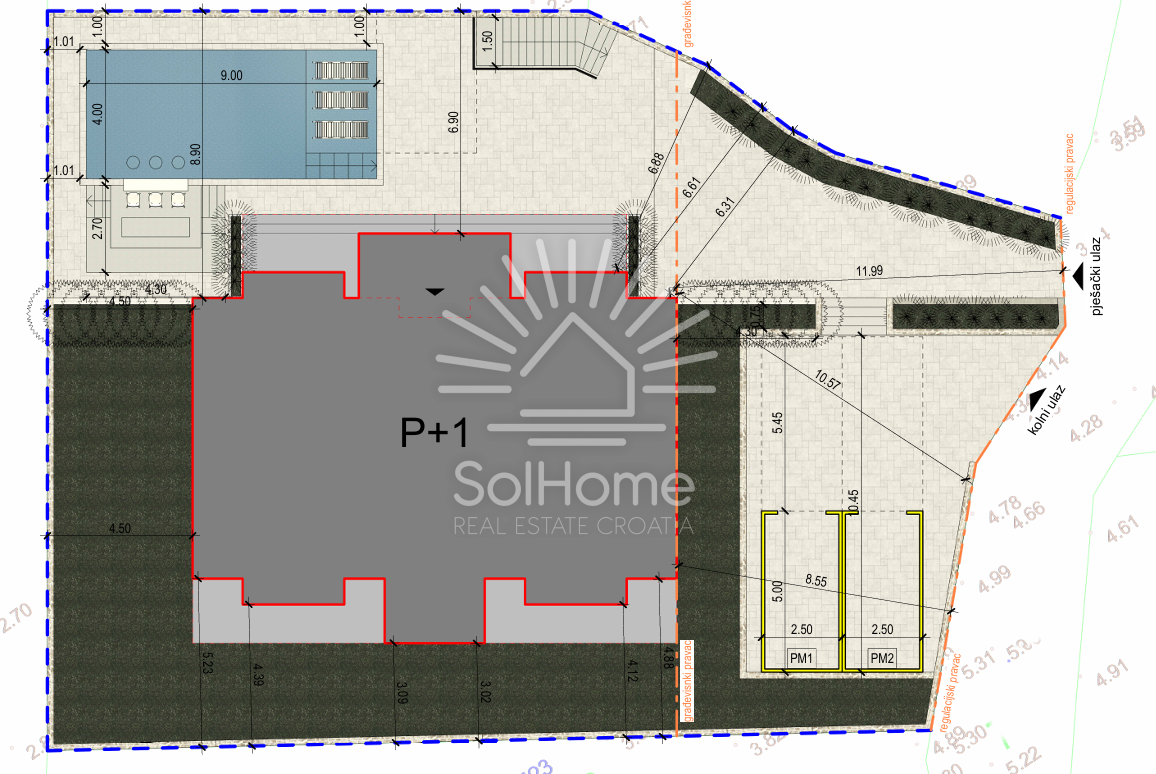 Esclusivo terreno edificabile in prima fila sul mare con progetto di villa di lusso vicino a Zara