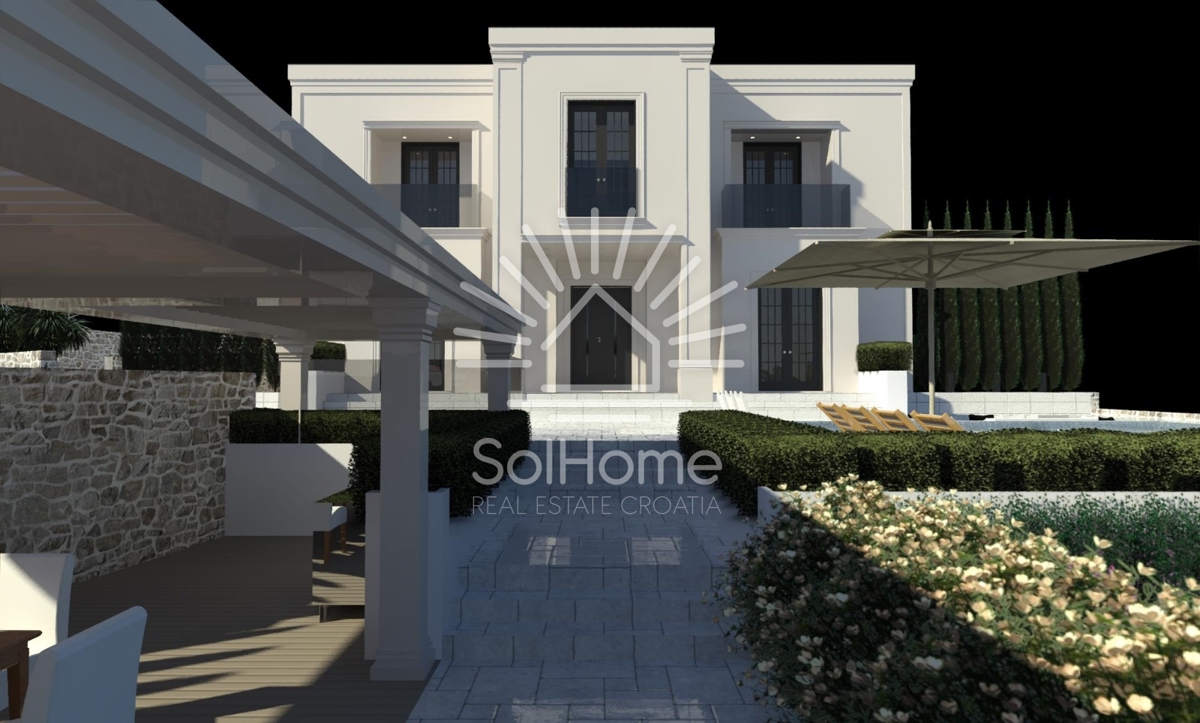 Esclusivo terreno edificabile in prima fila sul mare con progetto di villa di lusso vicino a Zara