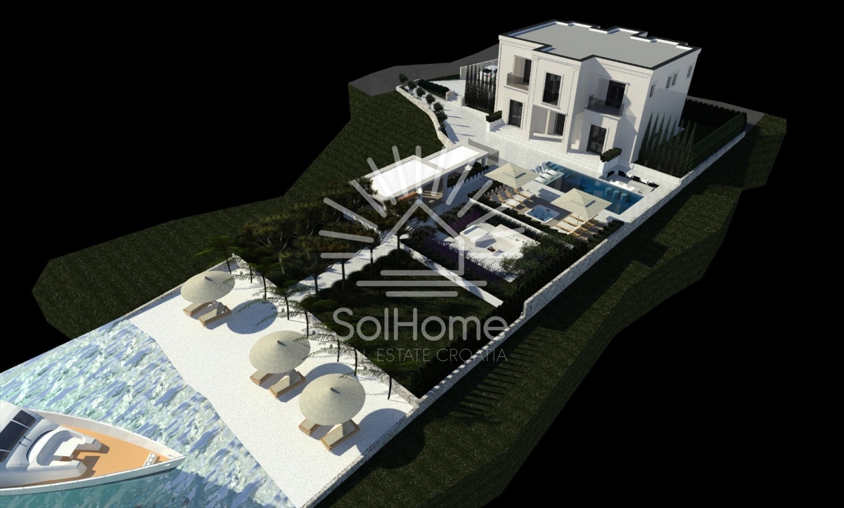 Esclusivo terreno edificabile in prima fila sul mare con progetto di villa di lusso vicino a Zara