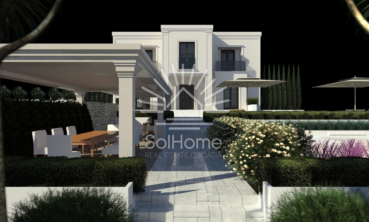 Esclusivo terreno edificabile in prima fila sul mare con progetto di villa di lusso vicino a Zara