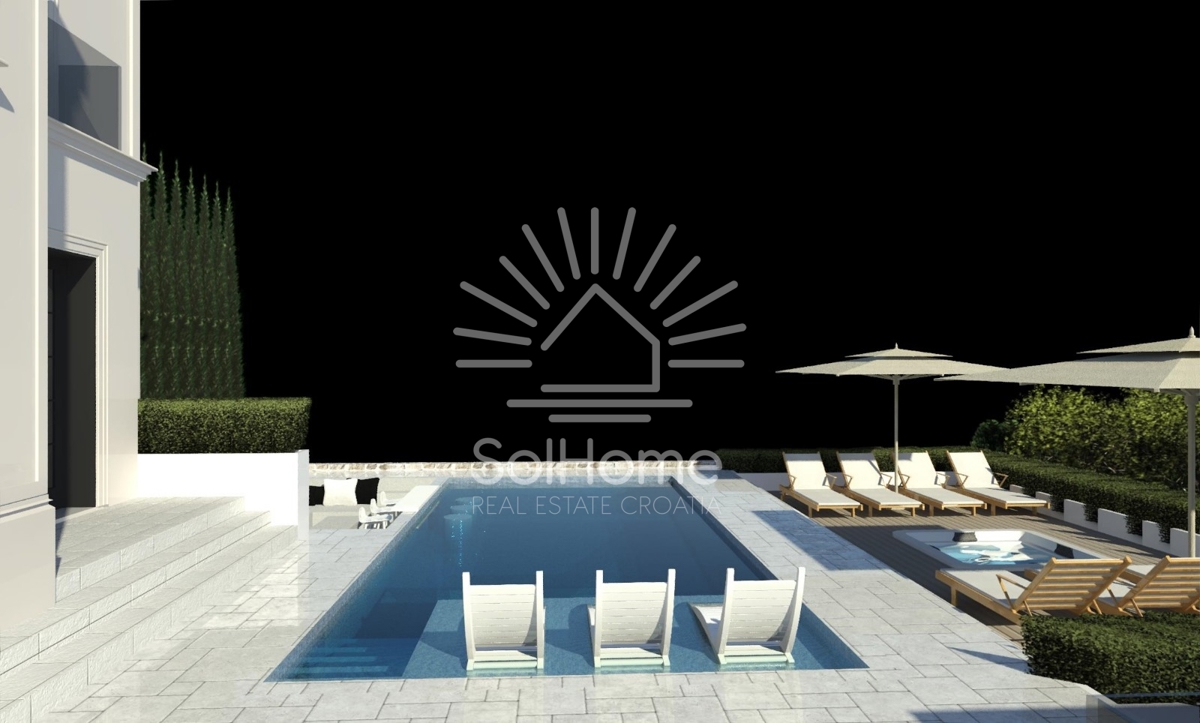 Esclusivo terreno edificabile in prima fila sul mare con progetto di villa di lusso vicino a Zara