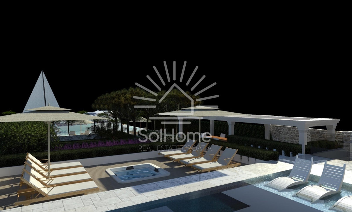 Esclusivo terreno edificabile in prima fila sul mare con progetto di villa di lusso vicino a Zara