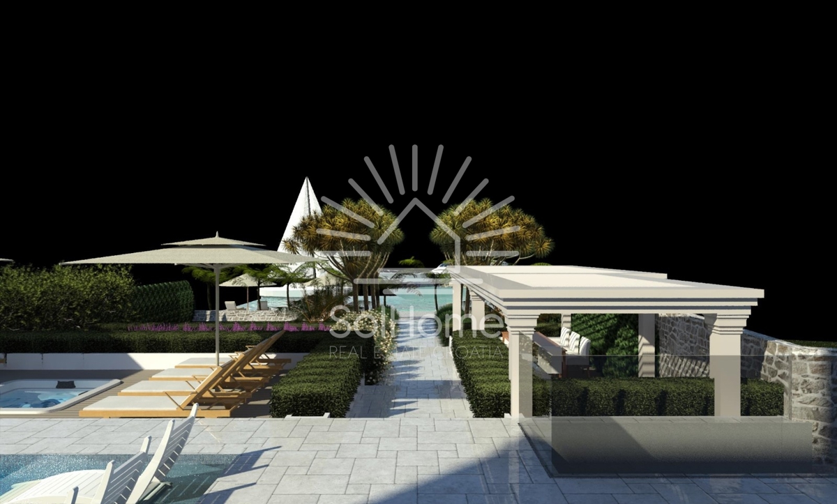 Esclusivo terreno edificabile in prima fila sul mare con progetto di villa di lusso vicino a Zara