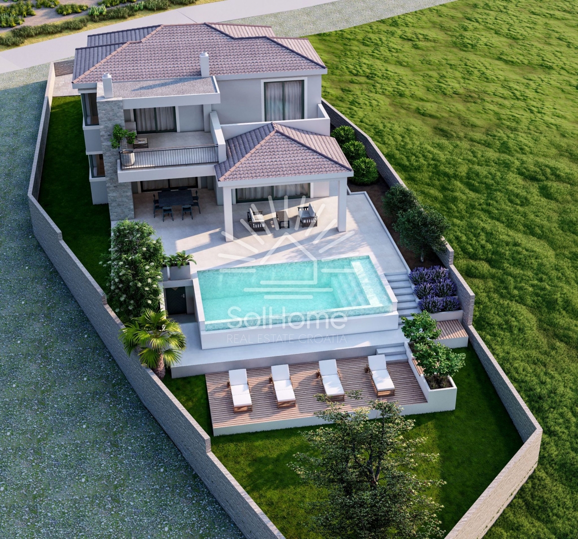 Villa familiare con piscina e vista panoramica sul mare vicino a Zara