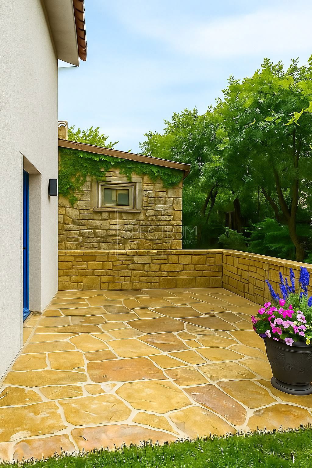 Zona di Buie, casa in pietra con vista panoramica