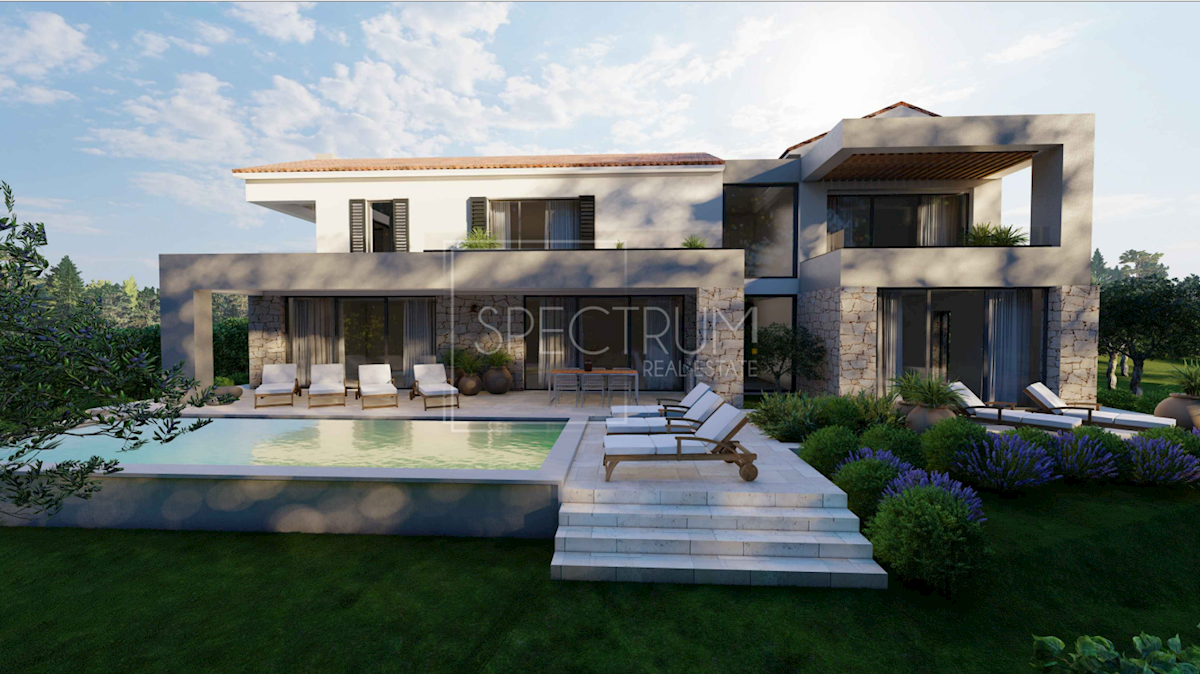 Castelliere, villa moderna con vista mare