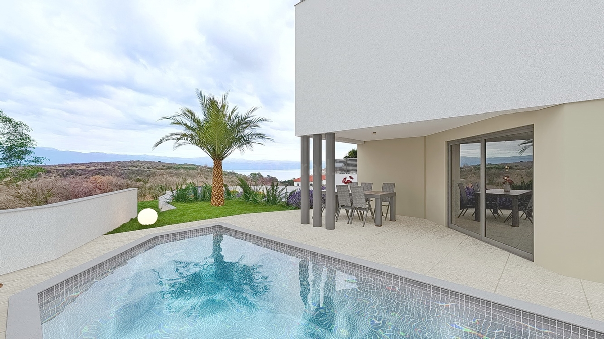 Vrbnik, moderno appartamento con tre camere da letto al piano terra con giardino e piscina!