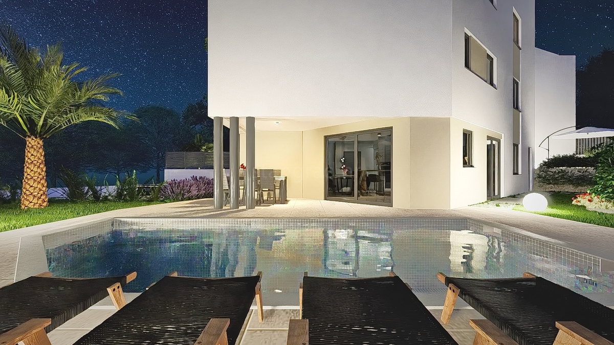 Vrbnik, moderno appartamento con tre camere da letto al piano terra con giardino e piscina!