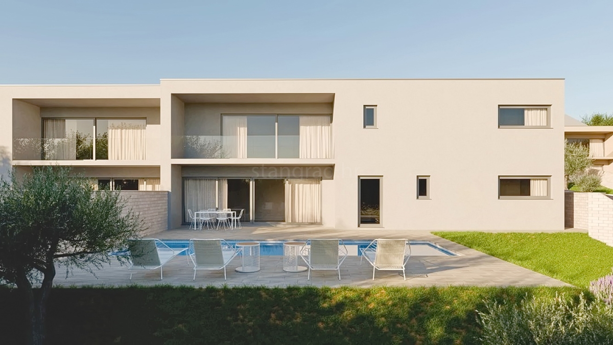 Zona di Krk, nuova villetta bifamiliare con piscina e vista mare!