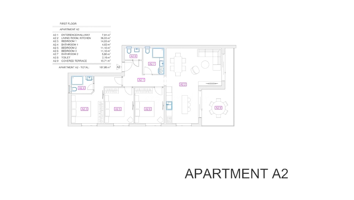 Vrbnik, appartamento con tre camere da letto al 1° piano di un nuovo edificio con vista!