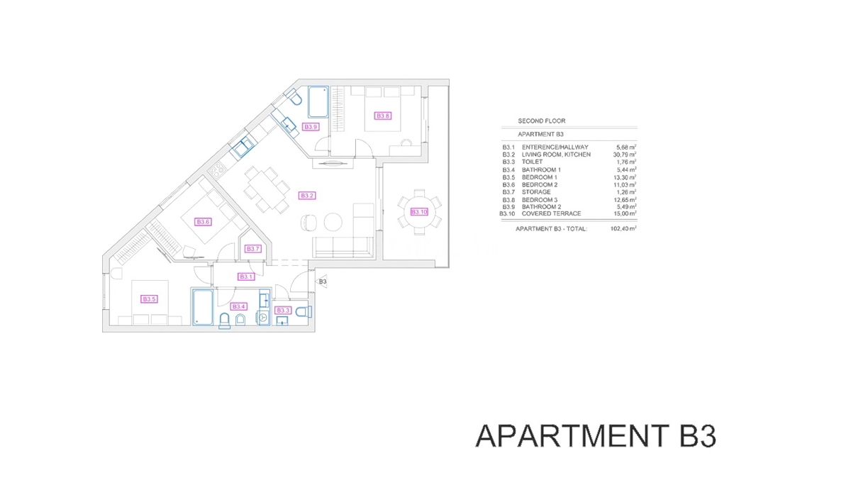 Vrbnik, appartamento con tre camere da letto al 2° piano di un nuovo edificio vicino al mare!