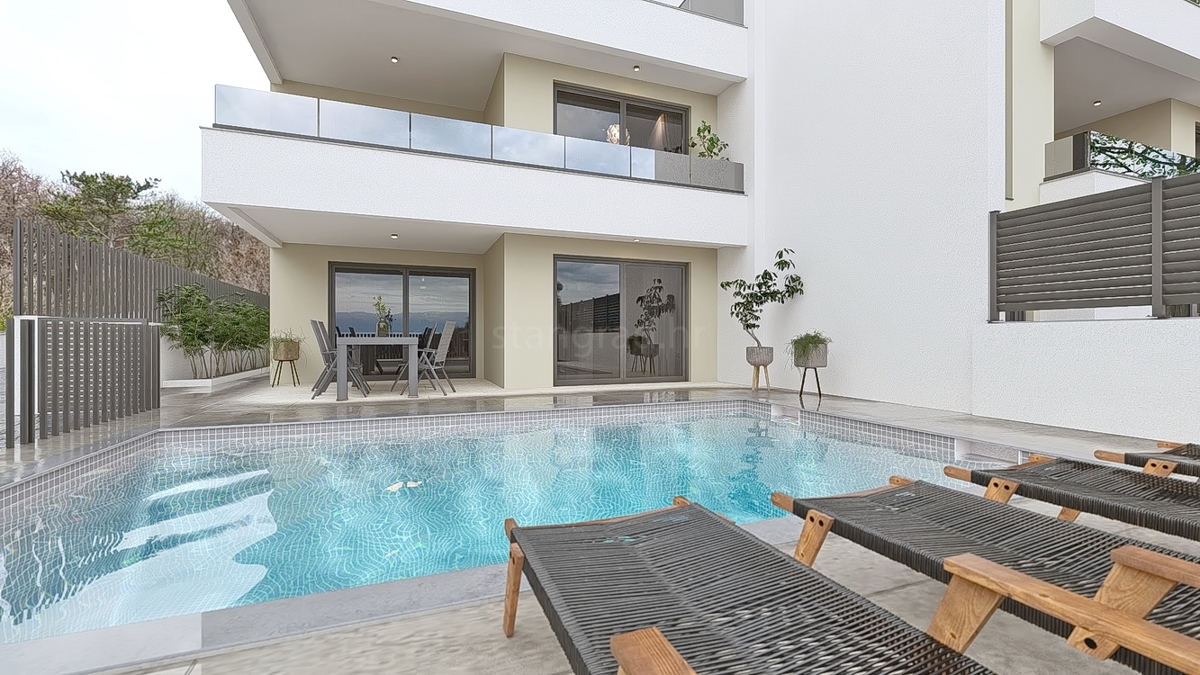 Vrbnik, moderno appartamento al piano terra con giardino e piscina!