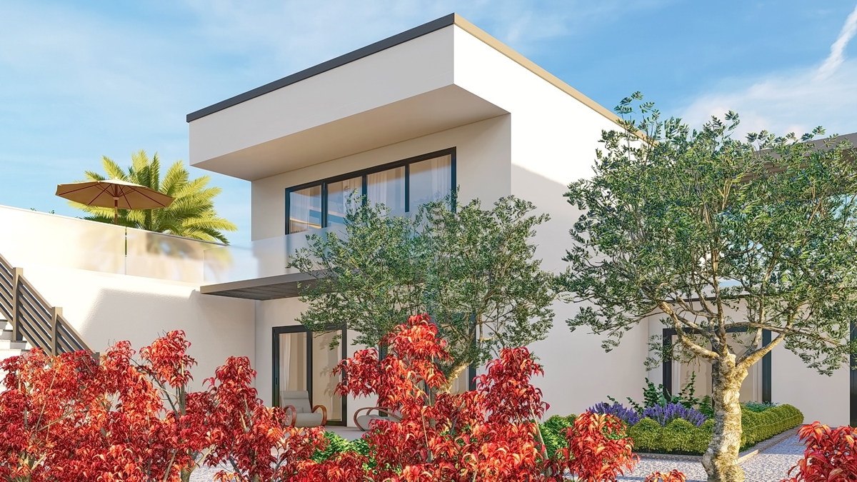 Krk, dintorni, nuova costruzione, casa moderna con piscina e vista