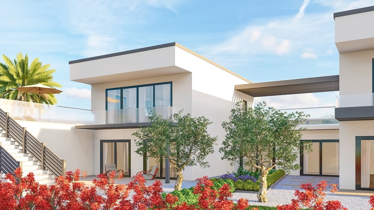 Krk, dintorni, nuova costruzione, casa moderna con piscina e vista