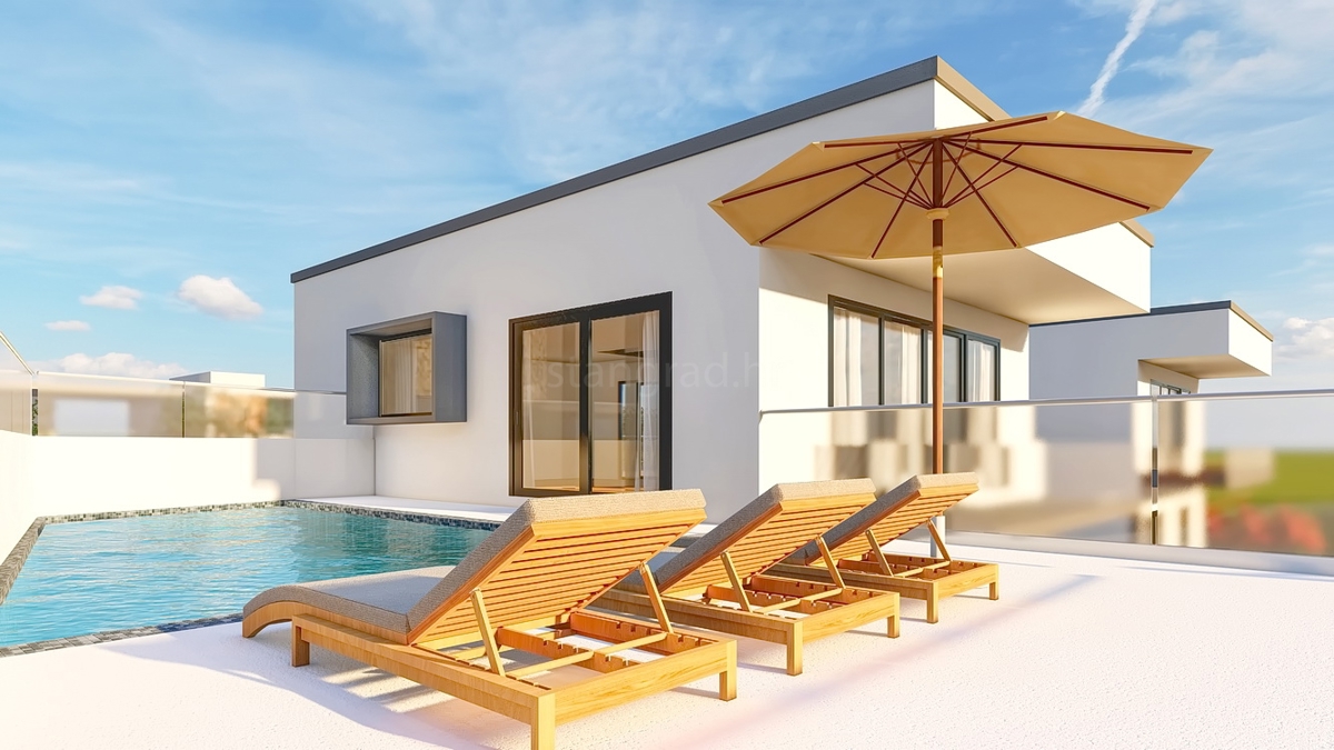 Krk, dintorni, nuova costruzione, casa moderna con piscina e vista