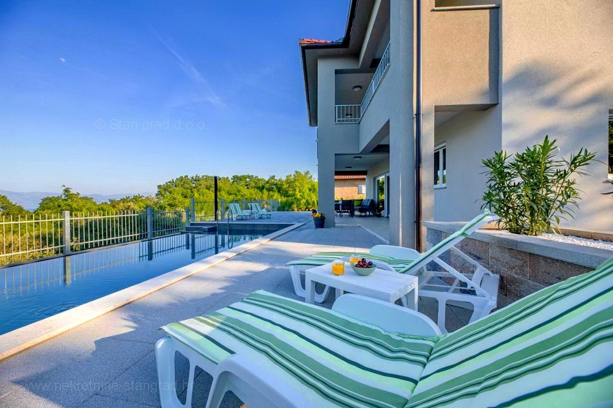 Vrbnik, dintorni, nuova casa con piscina, ampio giardino e splendida vista mare, VENDITA!