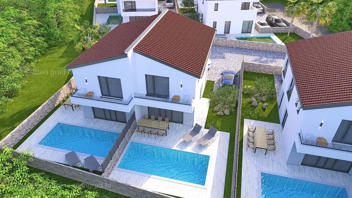 Malinska, casa bifamiliare con piscina e vista mare in una posizione tranquilla!