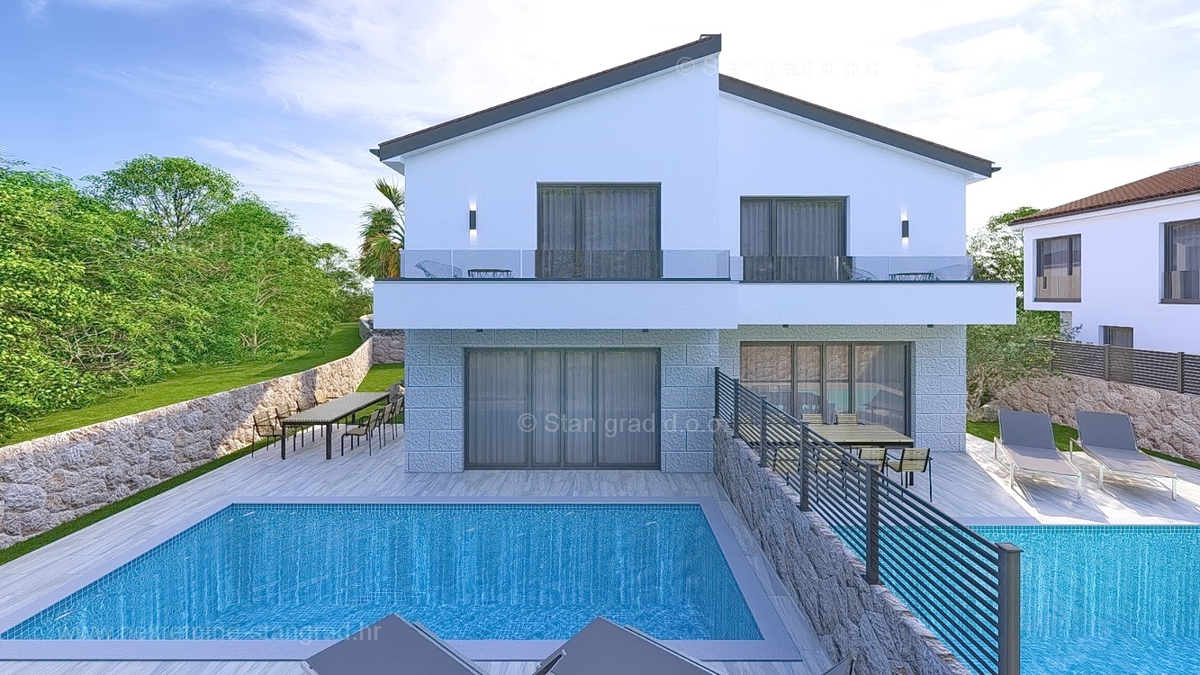 Malinska, casa bifamiliare con piscina e vista mare in una posizione tranquilla!