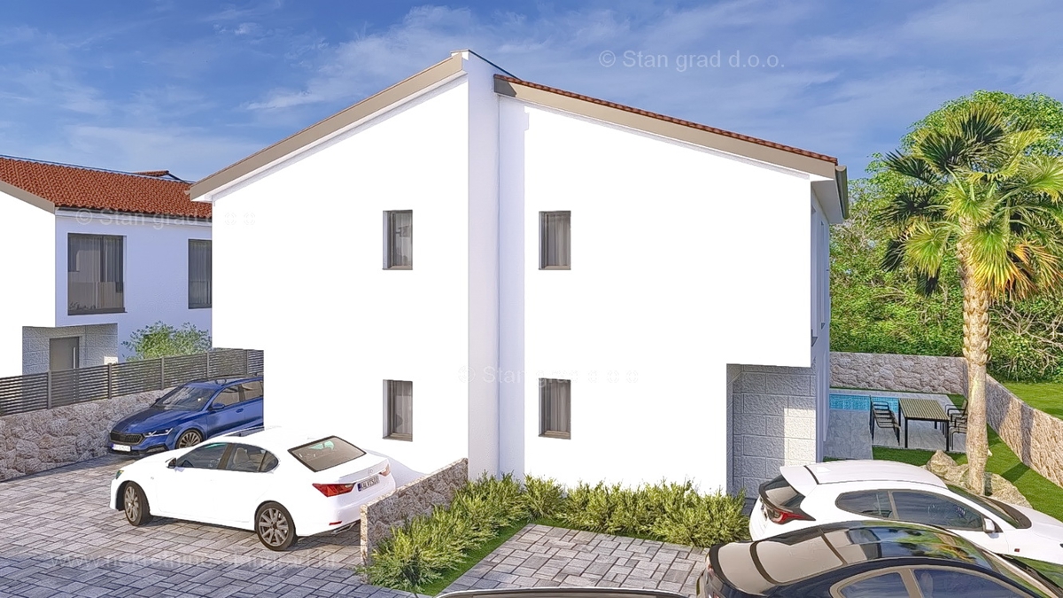 Malinska, casa bifamiliare con piscina e vista mare in una posizione tranquilla!