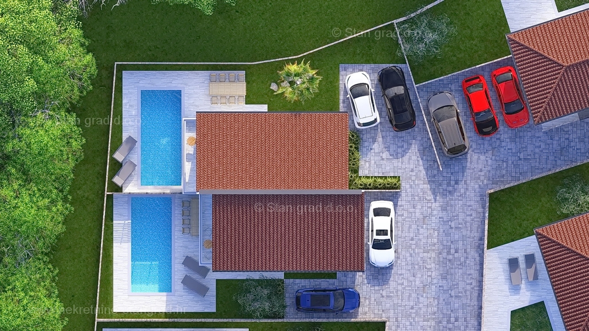 Malinska, casa bifamiliare con piscina e vista mare in una posizione tranquilla!