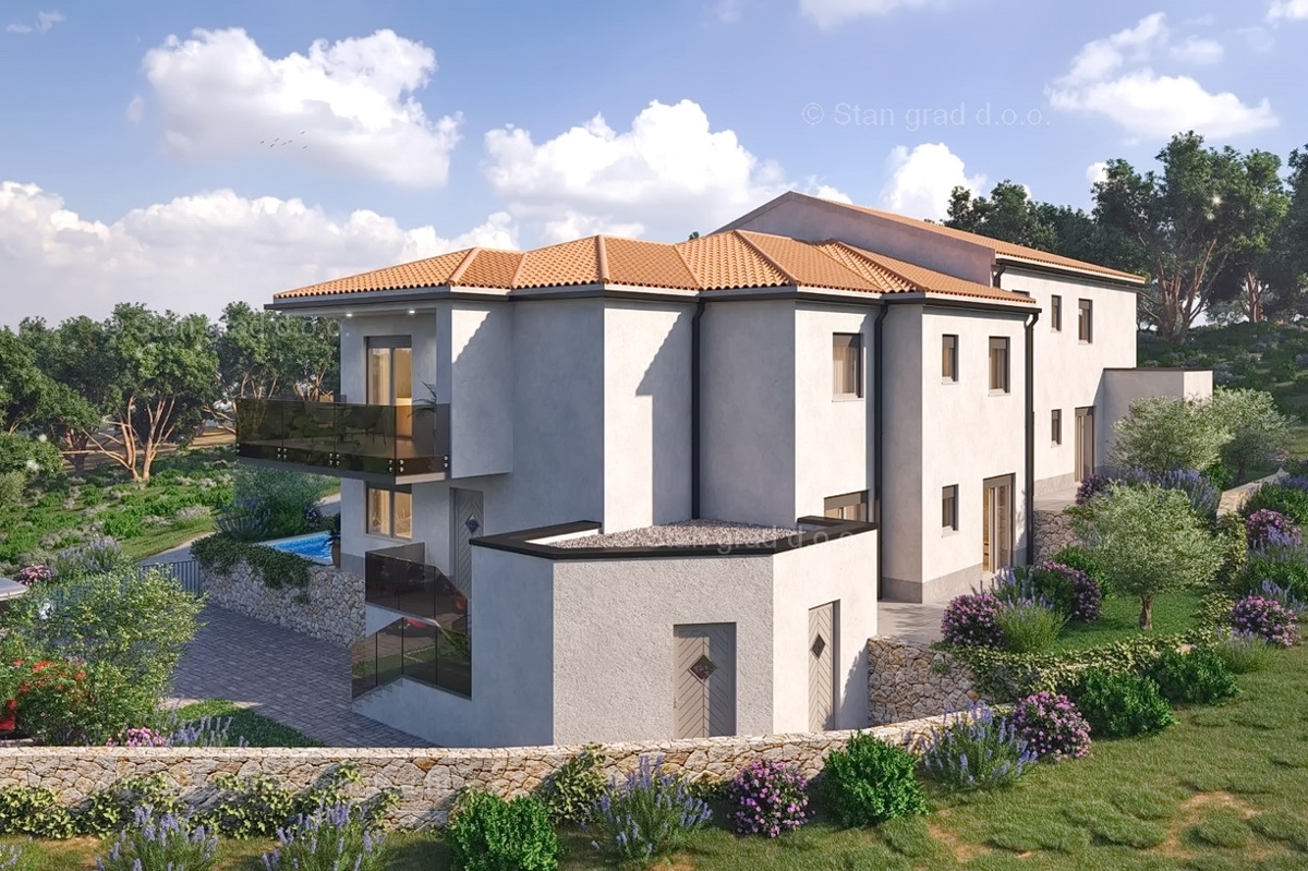 Vrbnik, appartamento al piano terra con giardino e piscina!