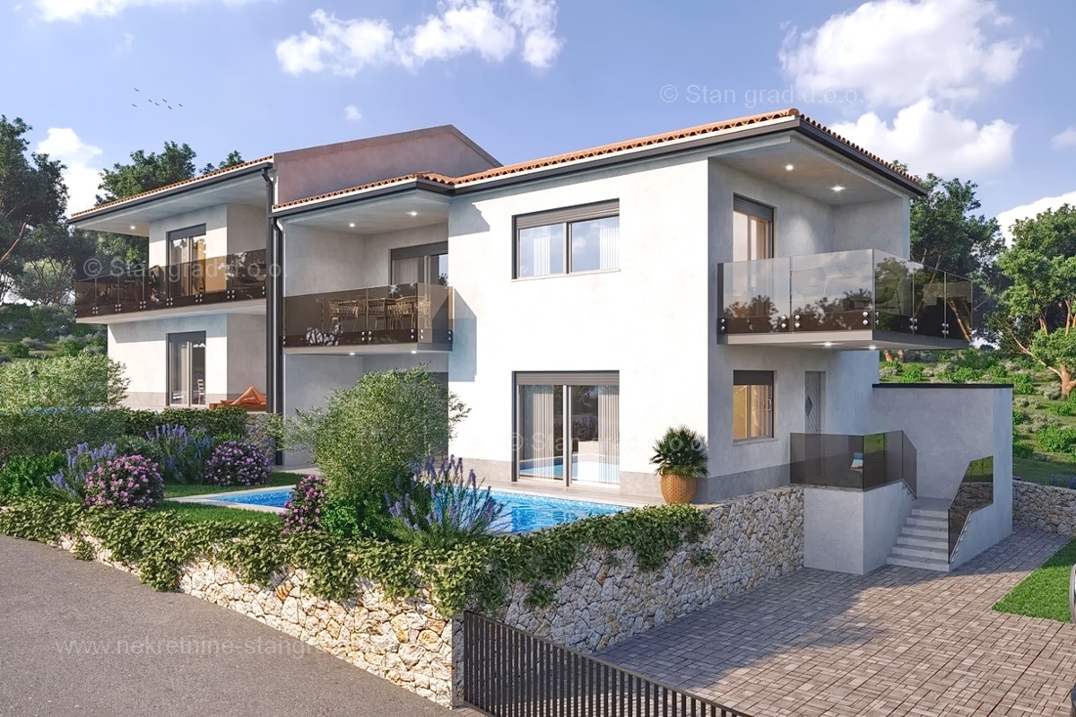 Vrbnik, appartamento al piano terra con giardino e piscina!