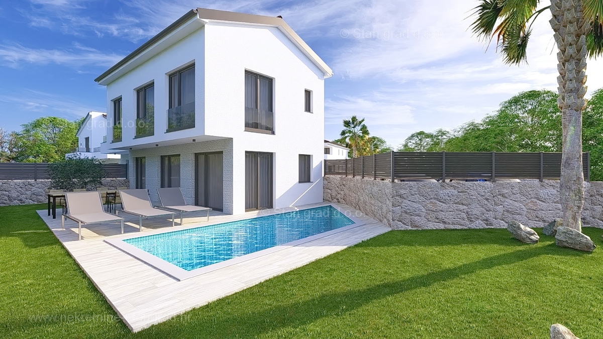 Malinska, casa bifamiliare di nuova costruzione con piscina e vista mare!