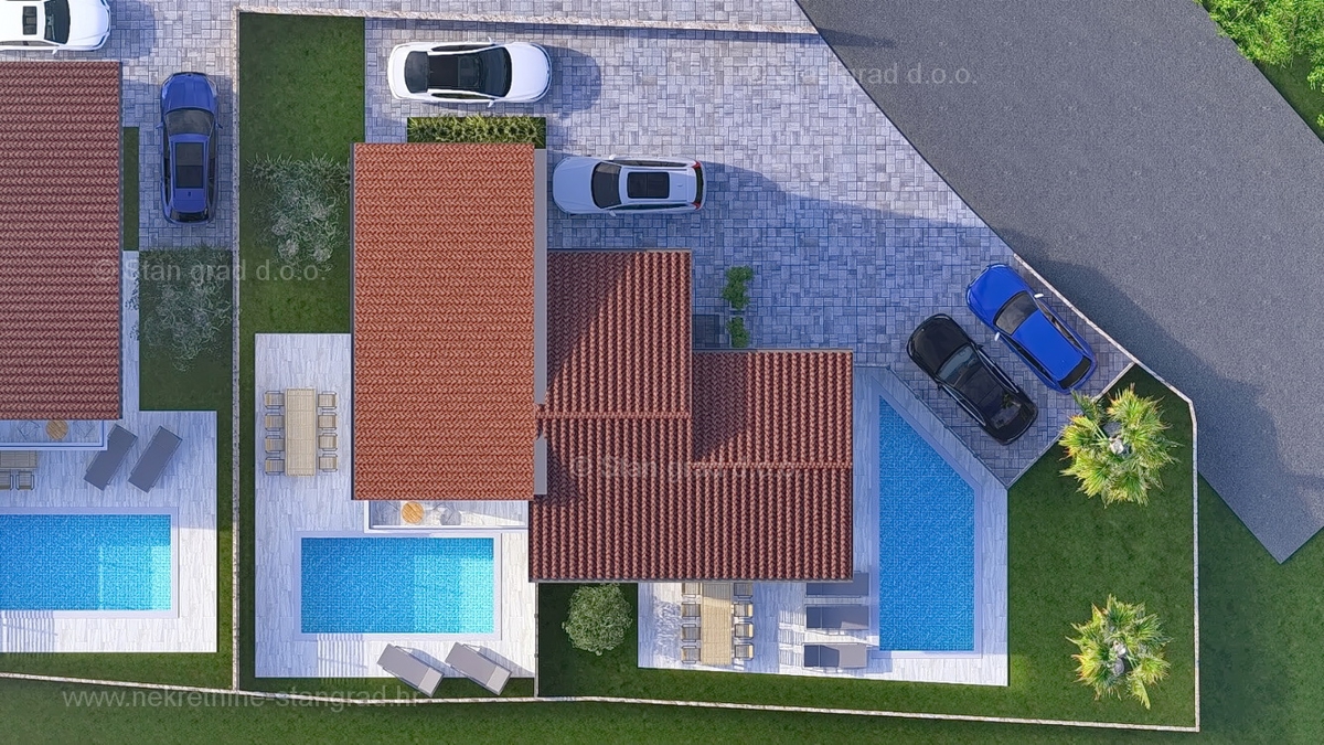 Malinska, casa bifamiliare di nuova costruzione con piscina e vista mare!