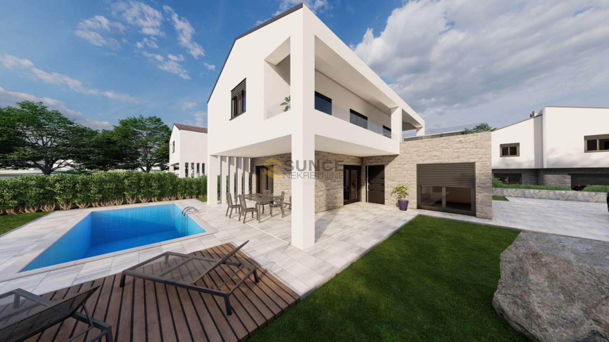 Malinska, nuova moderna casa indipendente di 156m2 con piscina e giardino paesaggistico!