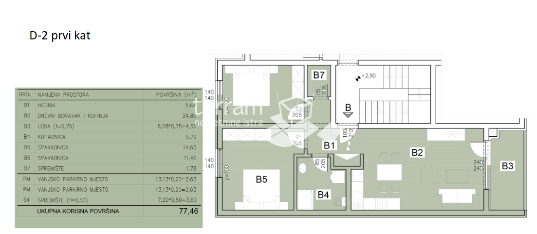 Istra, Pula, Šijana, appartamento 77,46 m2, 2 camere da letto + soggiorno, primo piano, 2 posti auto, #vendita