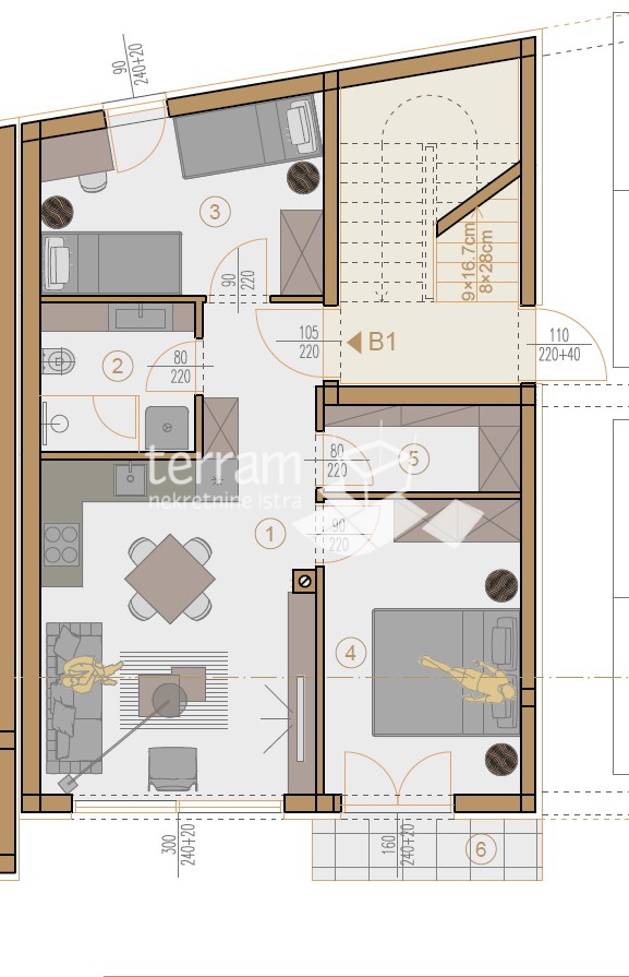 Istria, Pola, Veli vrh, appartamento al piano terra 60,94m2, 2 camere da letto, giardino, parcheggio, NUOVO!! #vendita