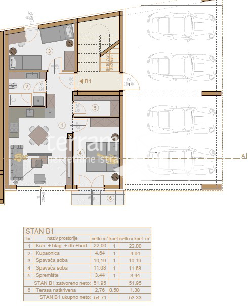 Istria, Pola, Veli vrh, appartamento al piano terra 60,94m2, 2 camere da letto, giardino, parcheggio, NUOVO!! #vendita