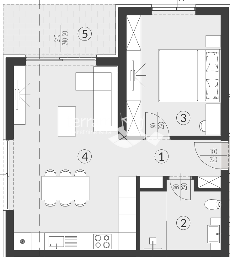Istria, Medulin, Banjole, dintorni, appartamento 59,10 m2, 1 piano seminterrato + soggiorno con angolo cottura, giardino 51 m2, parcheggio!! #vendita