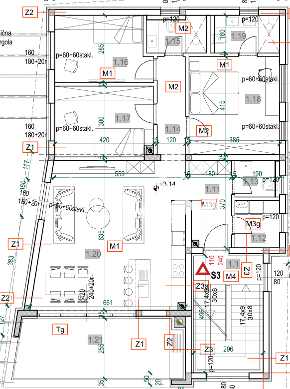 Istria, Pola, Stignano, appartamento 132,36 m2, piano terra, 3 camere da letto + soggiorno, primo piano, NUOVO, #vendita