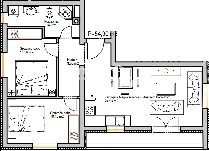 Istria, Pola, Centro, appartamento 54,90m2, nuova costruzione #in vendita