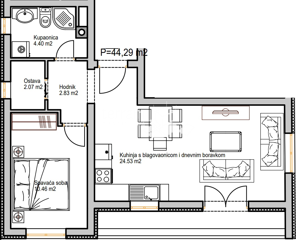 Istria, Pola, Centro, appartamento 44,29m2m2, nuova costruzione #in vendita