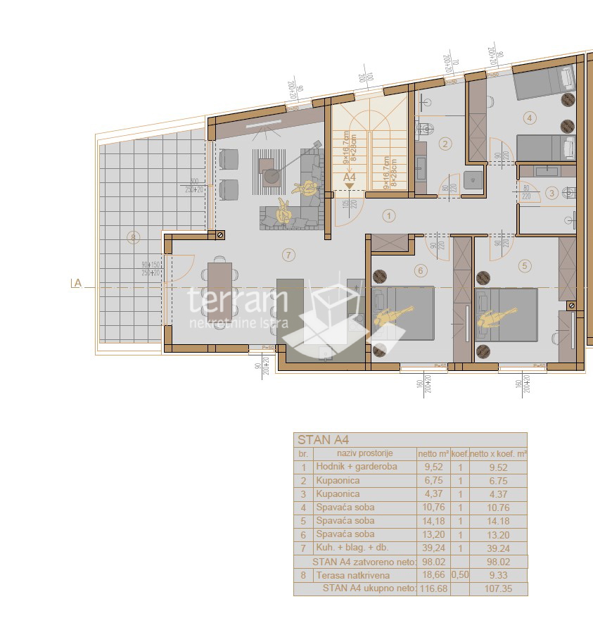 Istria, Pola, Veli vrh, appartamento 113,62m2, 3 camere da letto + soggiorno, II. piano, parcheggio, NUOVO!! #vendita