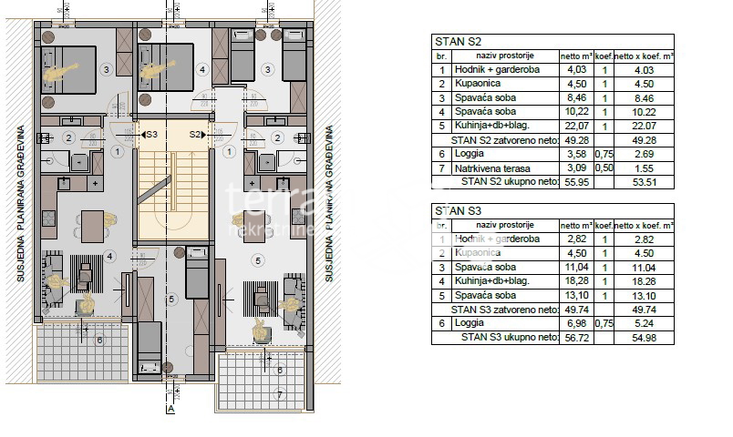 Istria, Pola, centro più ampio, nuova costruzione, 1° piano, 57.30m2, 2 camere + bagno, NUOVO!!!!