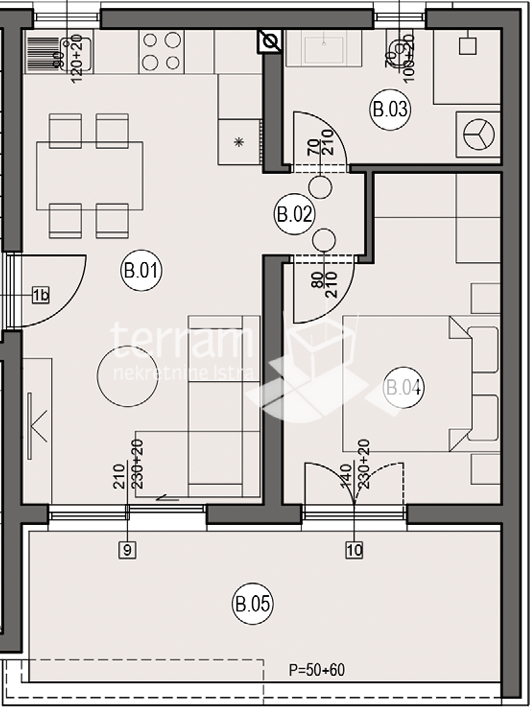 Istria, Pola, Busoler, appartamento 50 m2, primo piano, 1 camera da letto + soggiorno con angolo cottura, #vendita