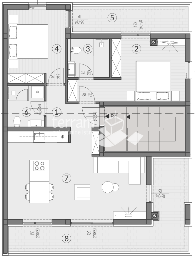 Istra, Pula, Valdebek, attico 90,91m2, 2 camere da letto + soggiorno, II piano, ripostiglio, parcheggio, NUOVO, #vendita