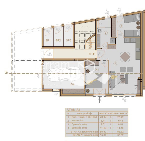 Istria, Pola, Veli vrh, appartamento al piano terra 67,42m2, 2 camere da letto, giardino, parcheggio, NUOVO!! #vendita