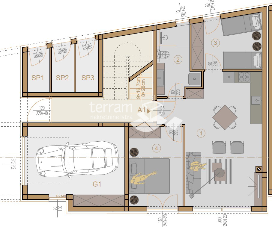 Istria, Pola, Veli vrh, appartamento al piano terra 67,42m2, 2 camere da letto, giardino, parcheggio, NUOVO!! #vendita