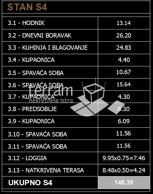 Istria, Pula, Štinjan, appartamento 170m2, 3 camere + soggiorno, secondo piano, garage, NUOVO, #vendita
