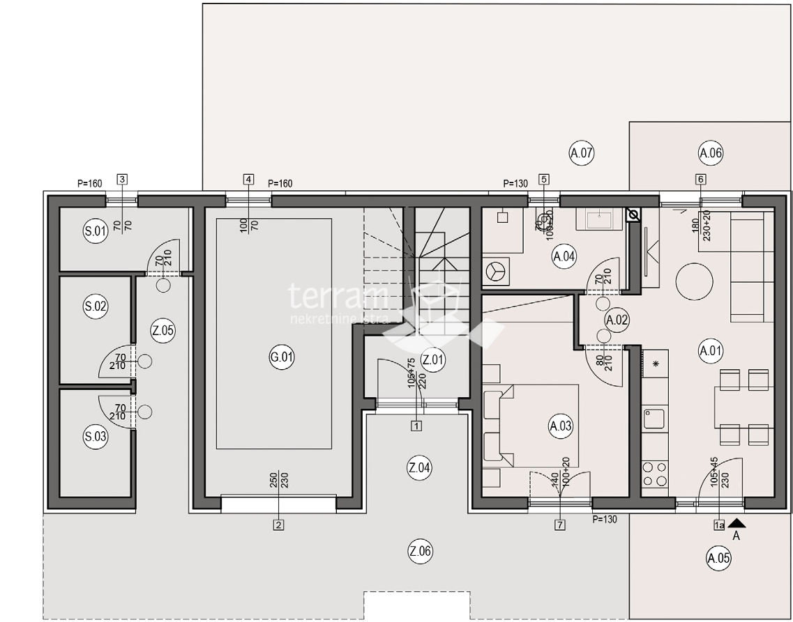 Istria, Pola, Busoler, appartamento 52,20 m2, 1 soggiorno + 1 camera da letto, giardino 46 m2, #vendita