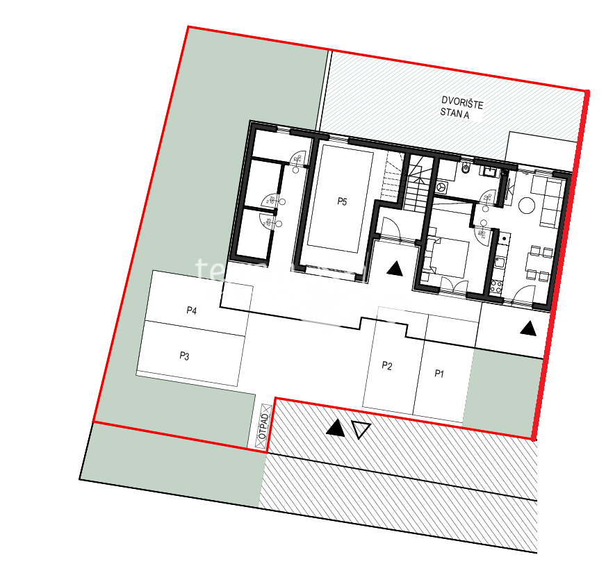 Istria, Pola, Busoler, appartamento 52,20 m2, 1 soggiorno + 1 camera da letto, giardino 46 m2, #vendita
