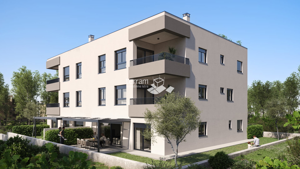 Istria, Pola, Veli vrh, appartamento 44,76 m2, primo piano, 1 camera da letto + soggiorno con angolo cottura, garage, NUOVO, #vendita