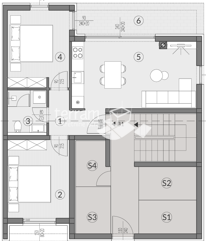 Istra, Pula, Valdebek, piano terra 71,76m2, 2 camere da letto + soggiorno, giardino 100m2, ripostiglio, parcheggio, NUOVO, #vendita