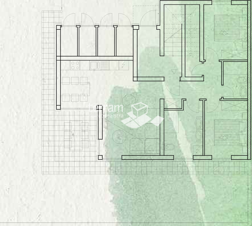 Istria, Pola, piano terra 77 m2, 2SS+DB, giardino 80m2 NUOVO #vendita